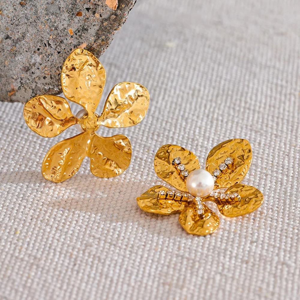 Boucles d'Oreilles Fleur Strass et Perle pas cher