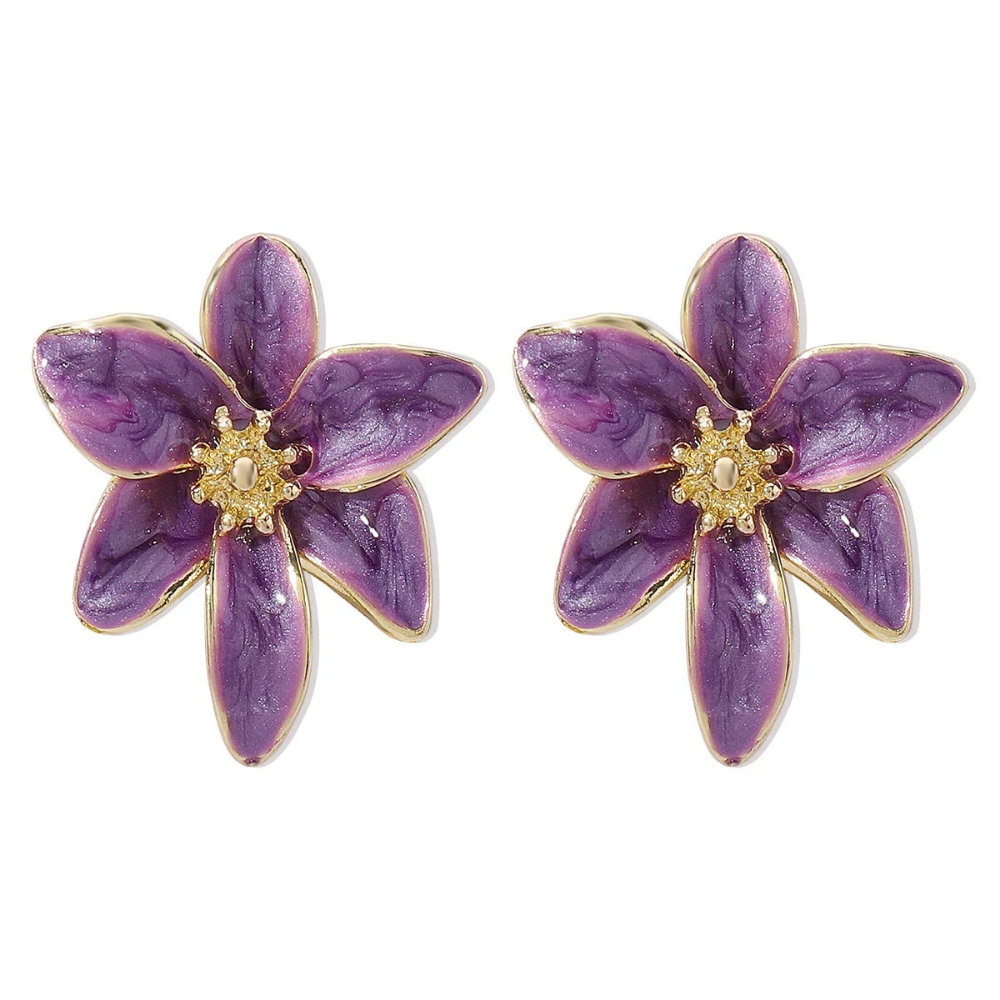 Boucles d'Oreilles Fleur Émail violet