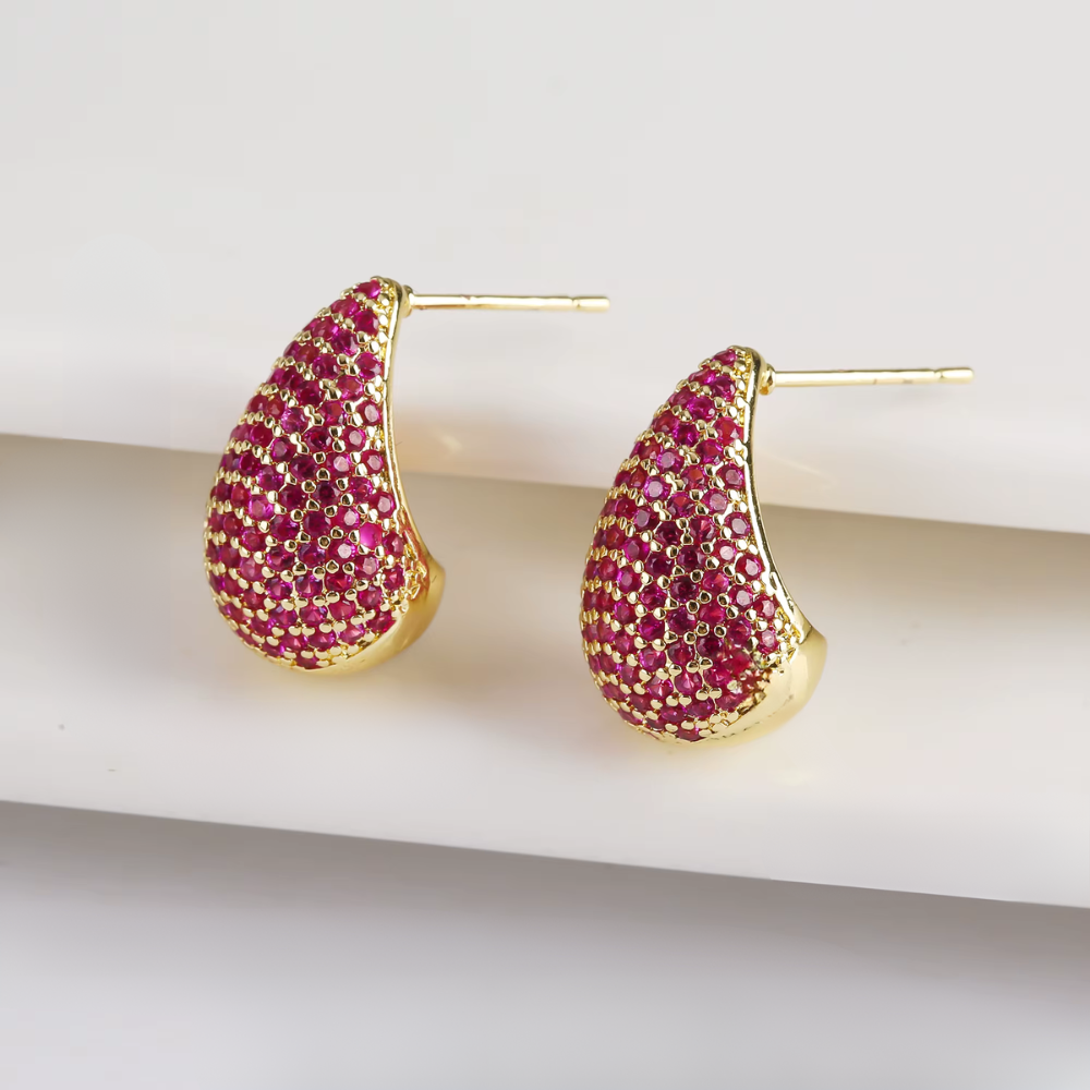 Boucles d'Oreilles Goutte Strass rose