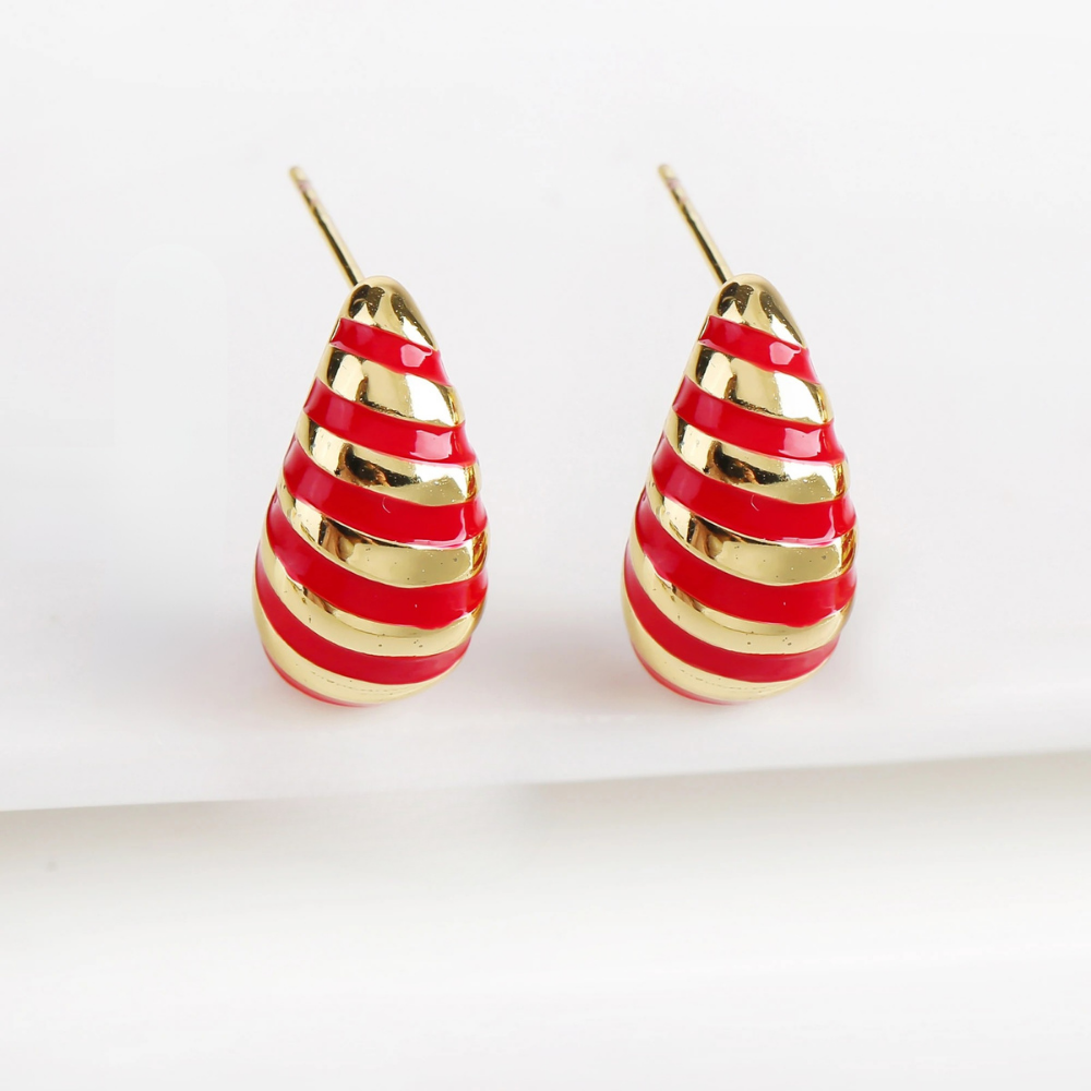 Boucles d'Oreilles Goutte Rayure rouge