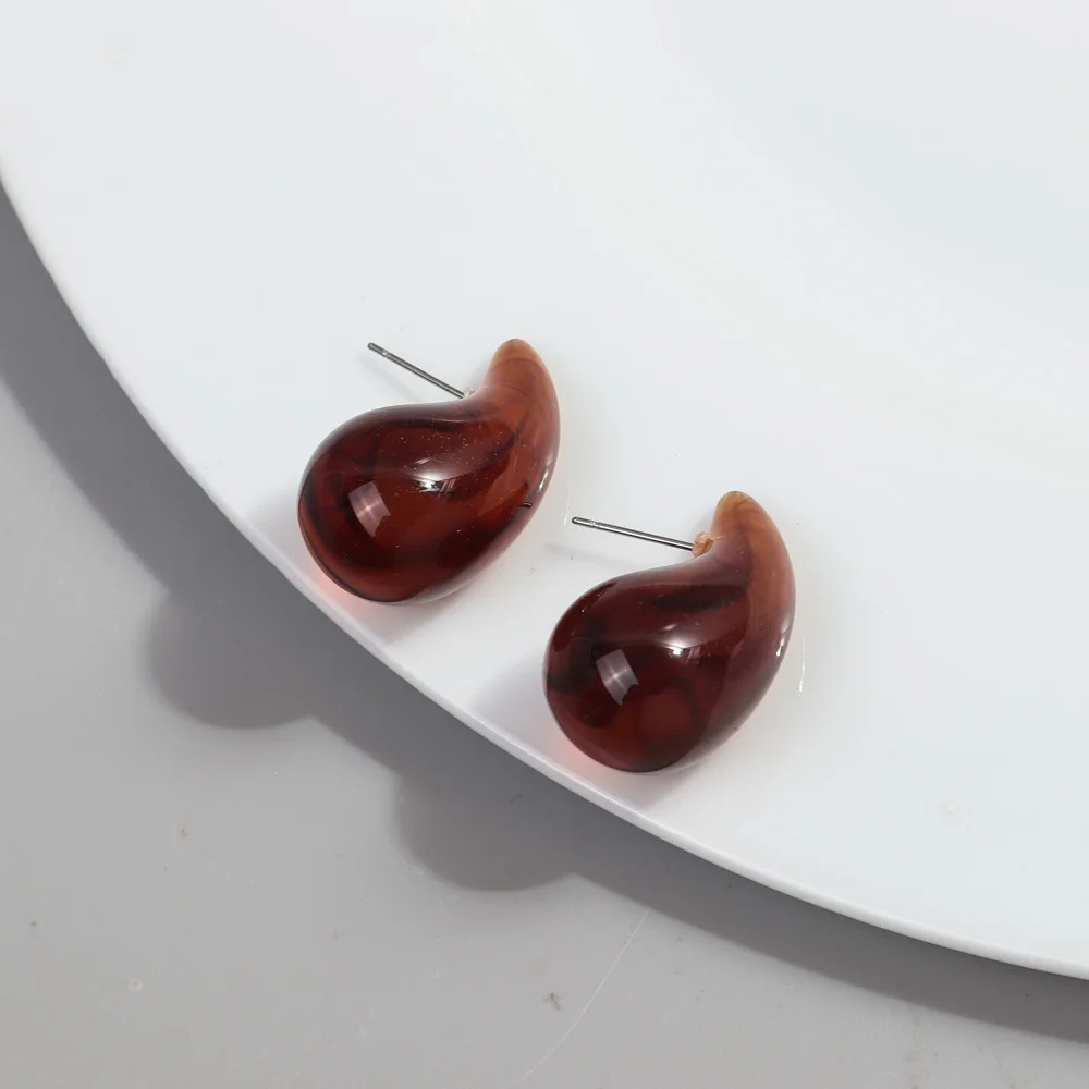 Boucles d'Oreilles Goutte Résine café