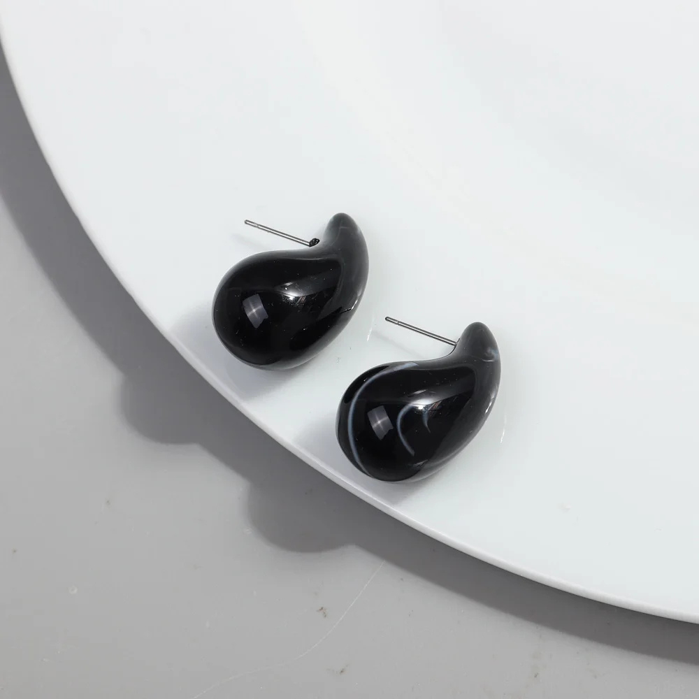 Boucles d'Oreilles Goutte Résine noir