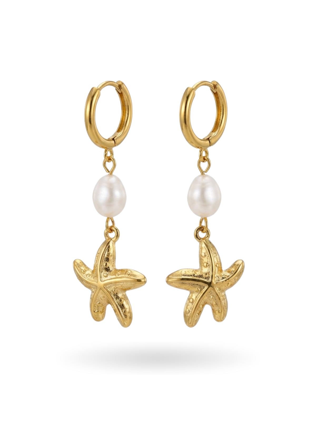 Boucles d'Oreilles Créoles Étoiles de Mer Perles Blanches