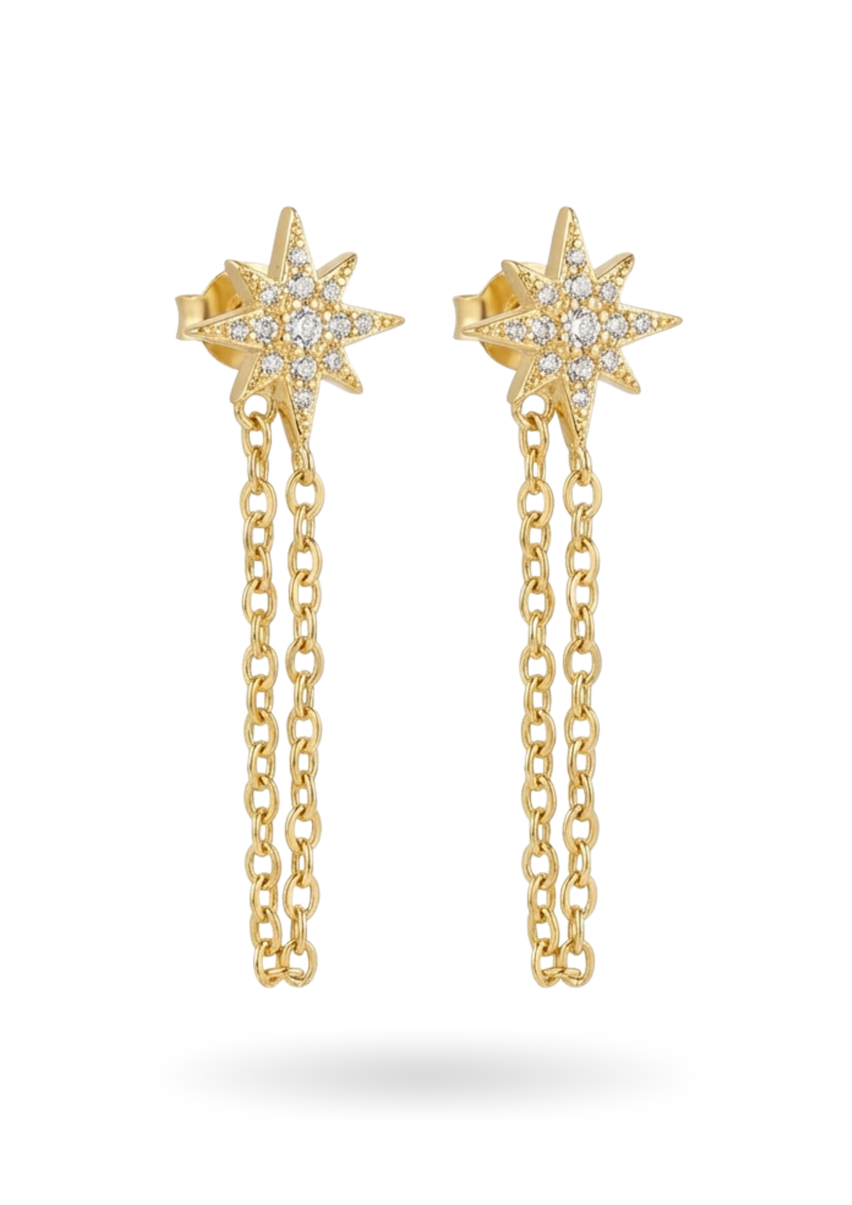 Boucles d'Oreilles Étoile Chaînette Pendante or
