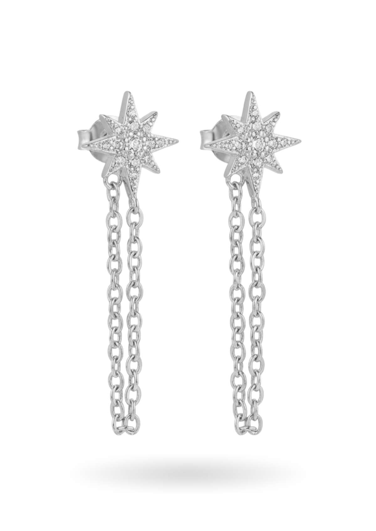 Boucles d'Oreilles Étoile Chaînette Pendante argent