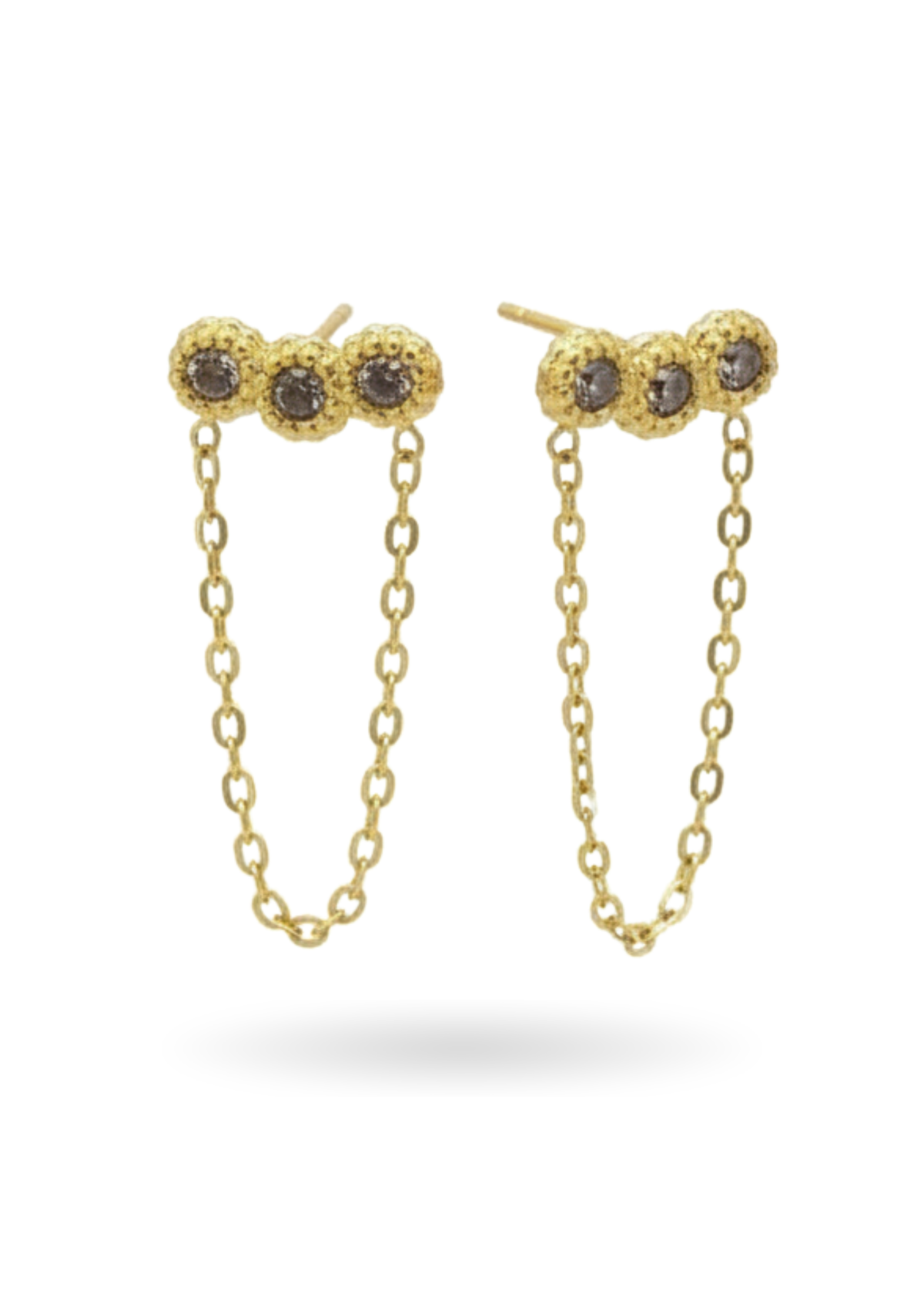 Boucles d'Oreilles Pendantes Trois Strass Chaînettes