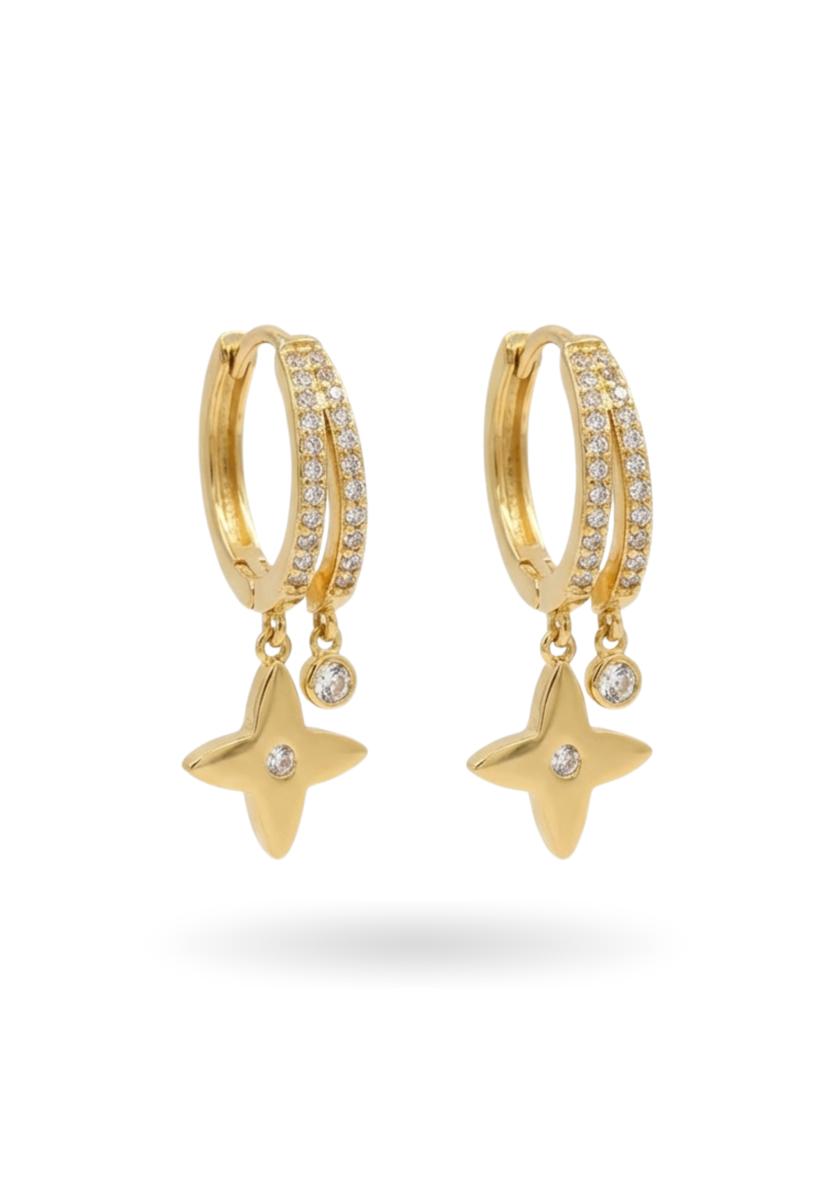 Boucles d'Oreilles Créoles Fleurs Strass or