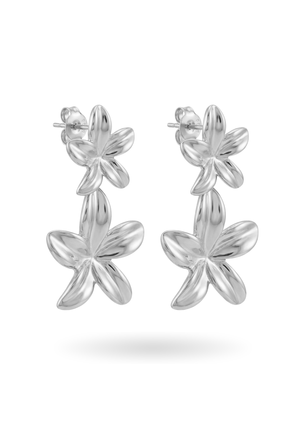 Boucles d'Oreilles Pendantes Doubles Fleurs argent