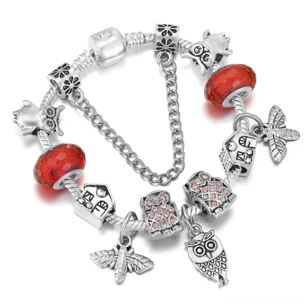 Bracelet Breloque Hibou rouge