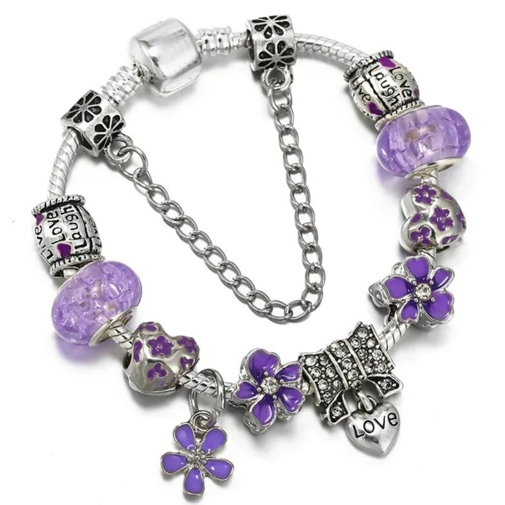 bracelet breloque violet