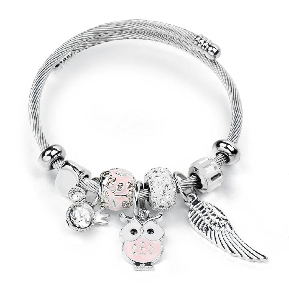 Bracelet Chouette Breloque rose