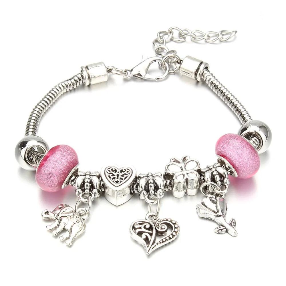 Bracelet Cœur Breloque Rose