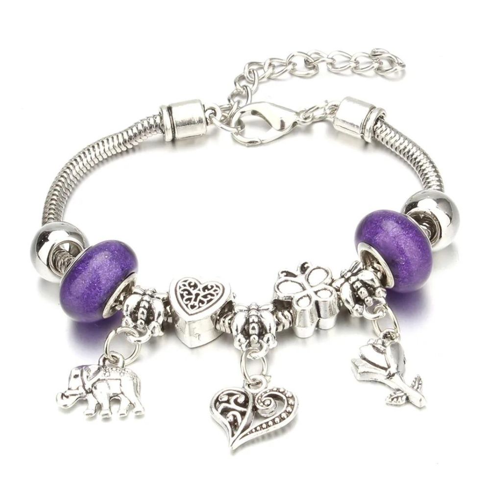 Bracelet Cœur Breloque Violet