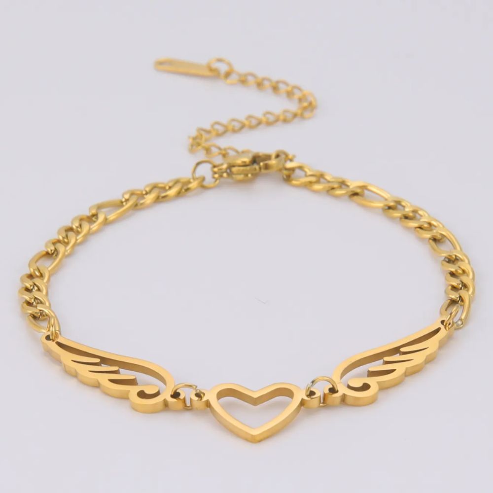 bracelet coeur en ailes de couleur or 