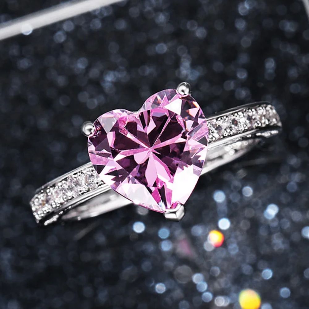 Bague Cœur Rose Argent Acier