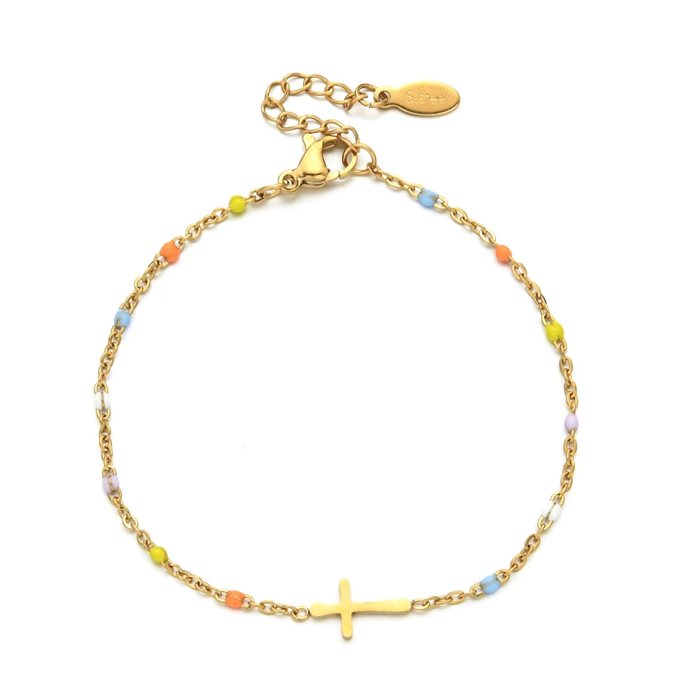 Bracelet Croix Perle couleur