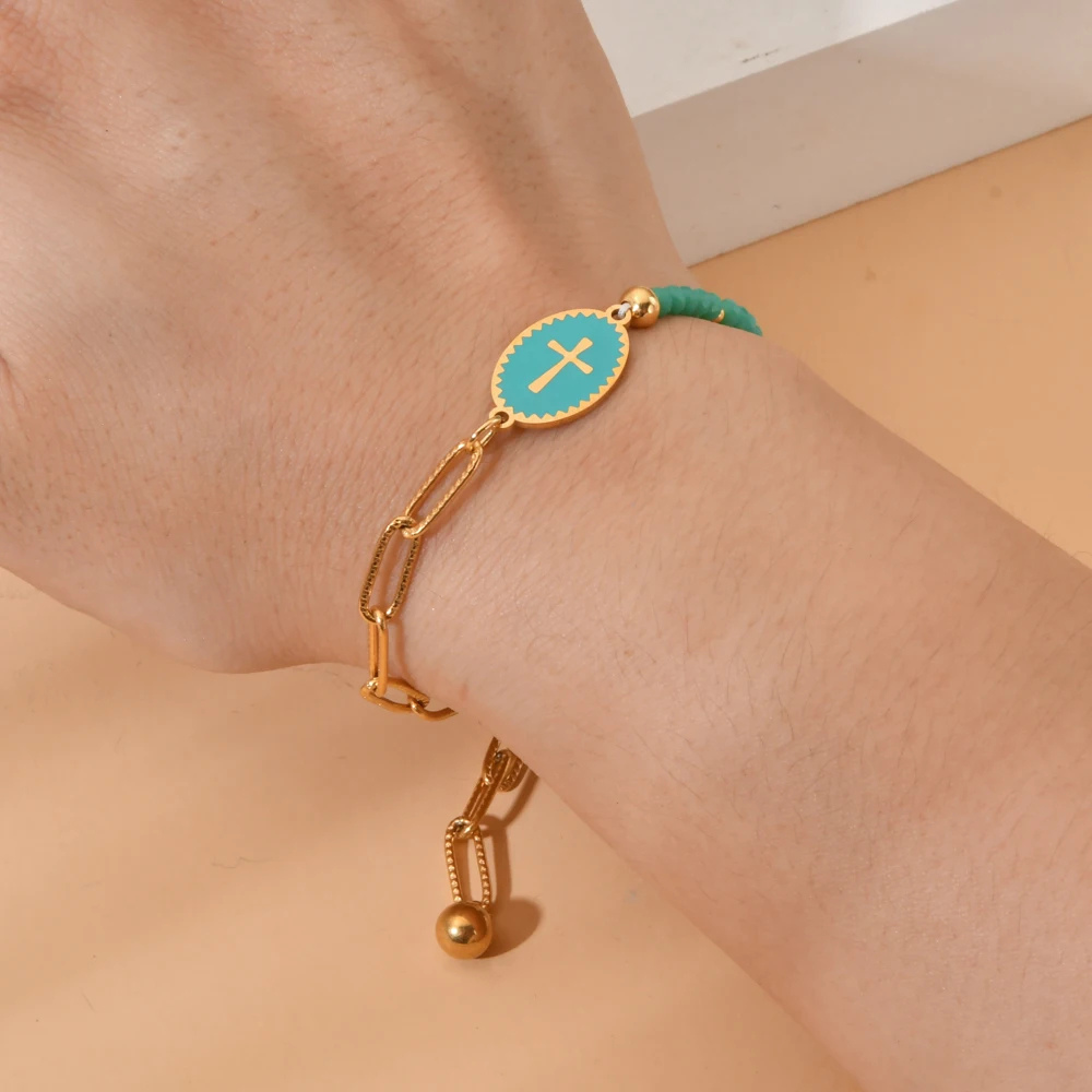Bracelet Croix Couleur perle