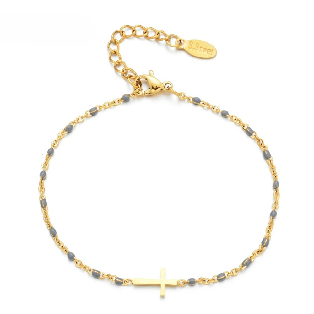 Bracelet Croix Perle gris