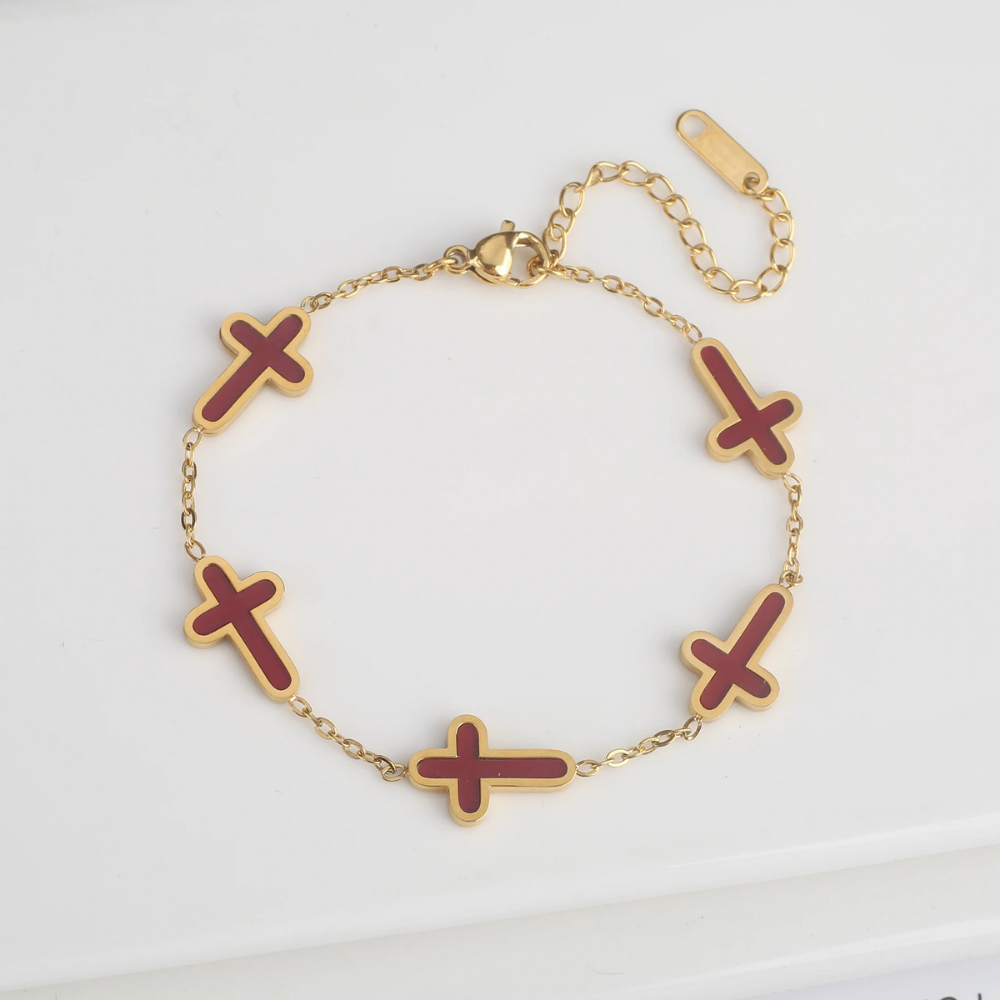Bracelet Croix Nacre rouge