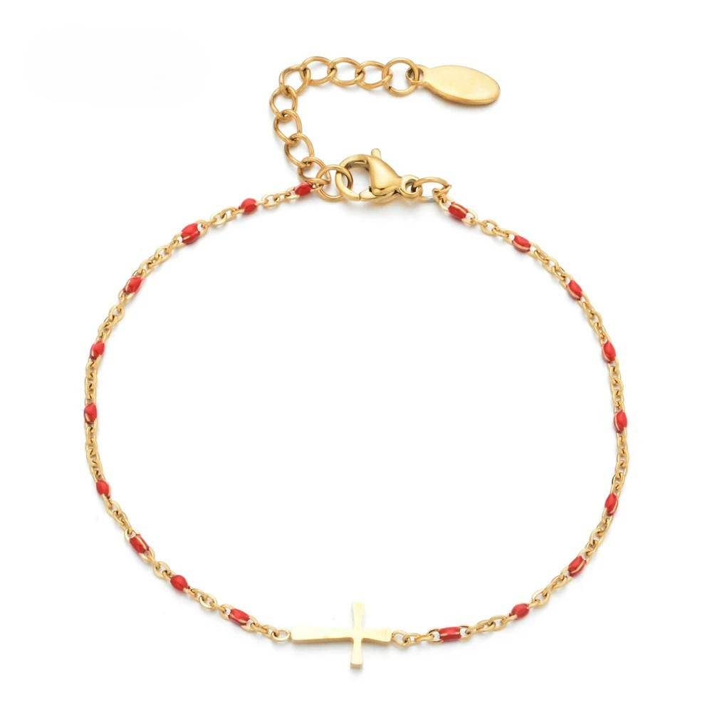 Bracelet Croix Perle rouge