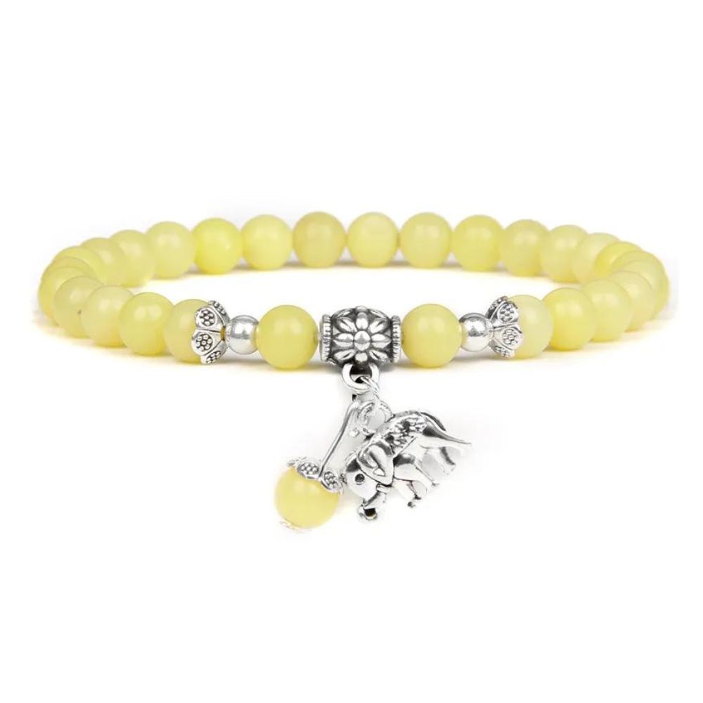 Bracelet Éléphant Perles Fines Aventurine Jaunes