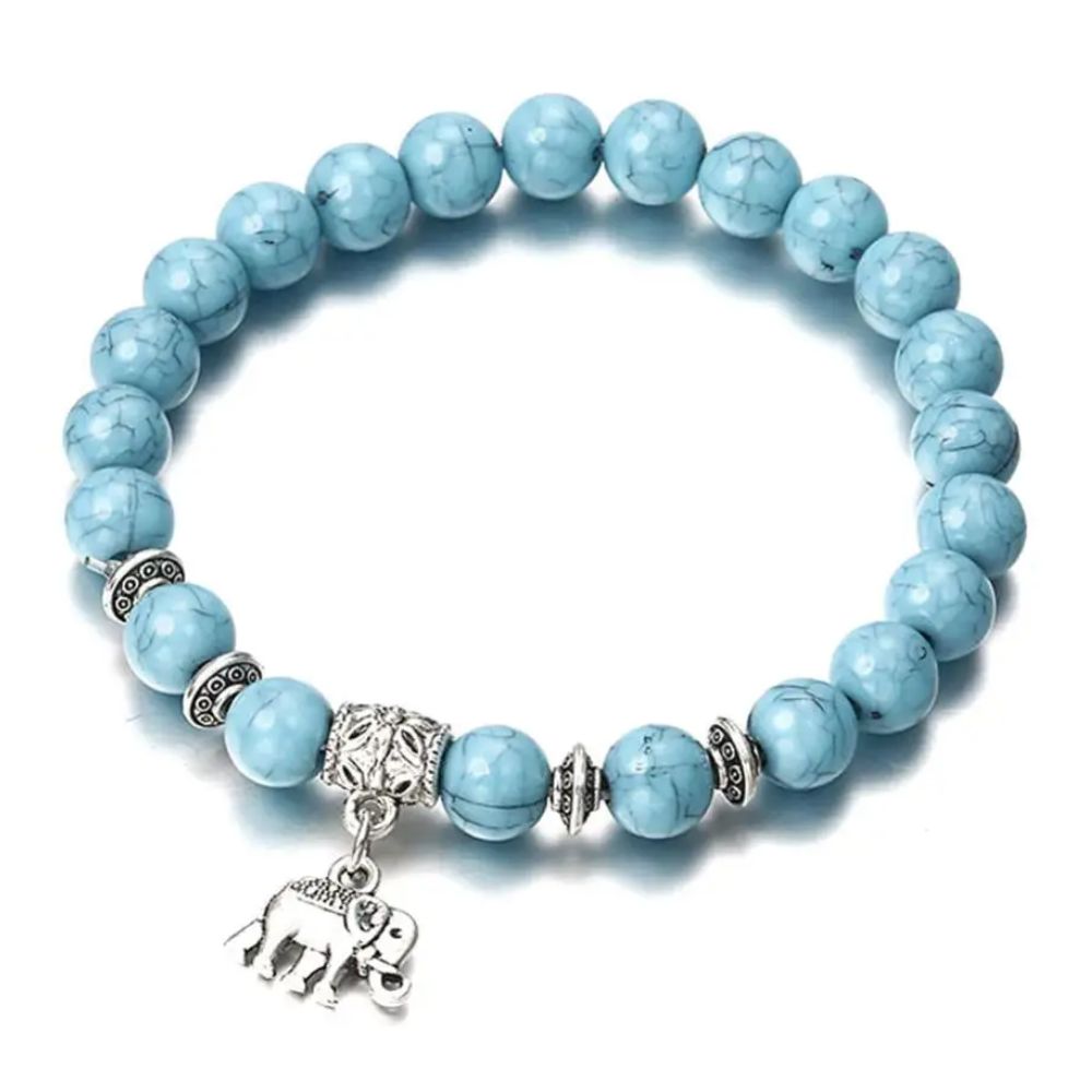Bracelet Éléphant Perles Bleues Acier Inoxydable