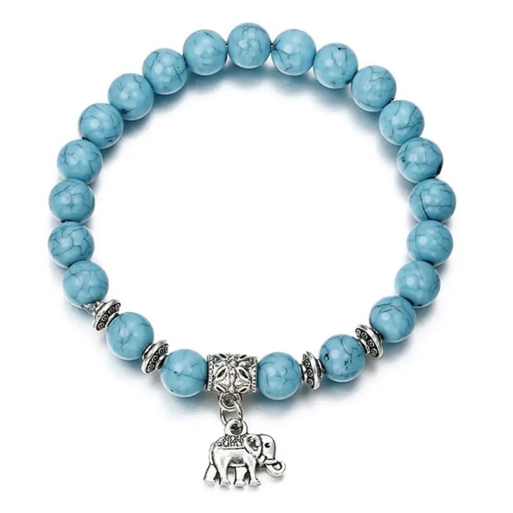 Bracelet Éléphant Perles Bleues
