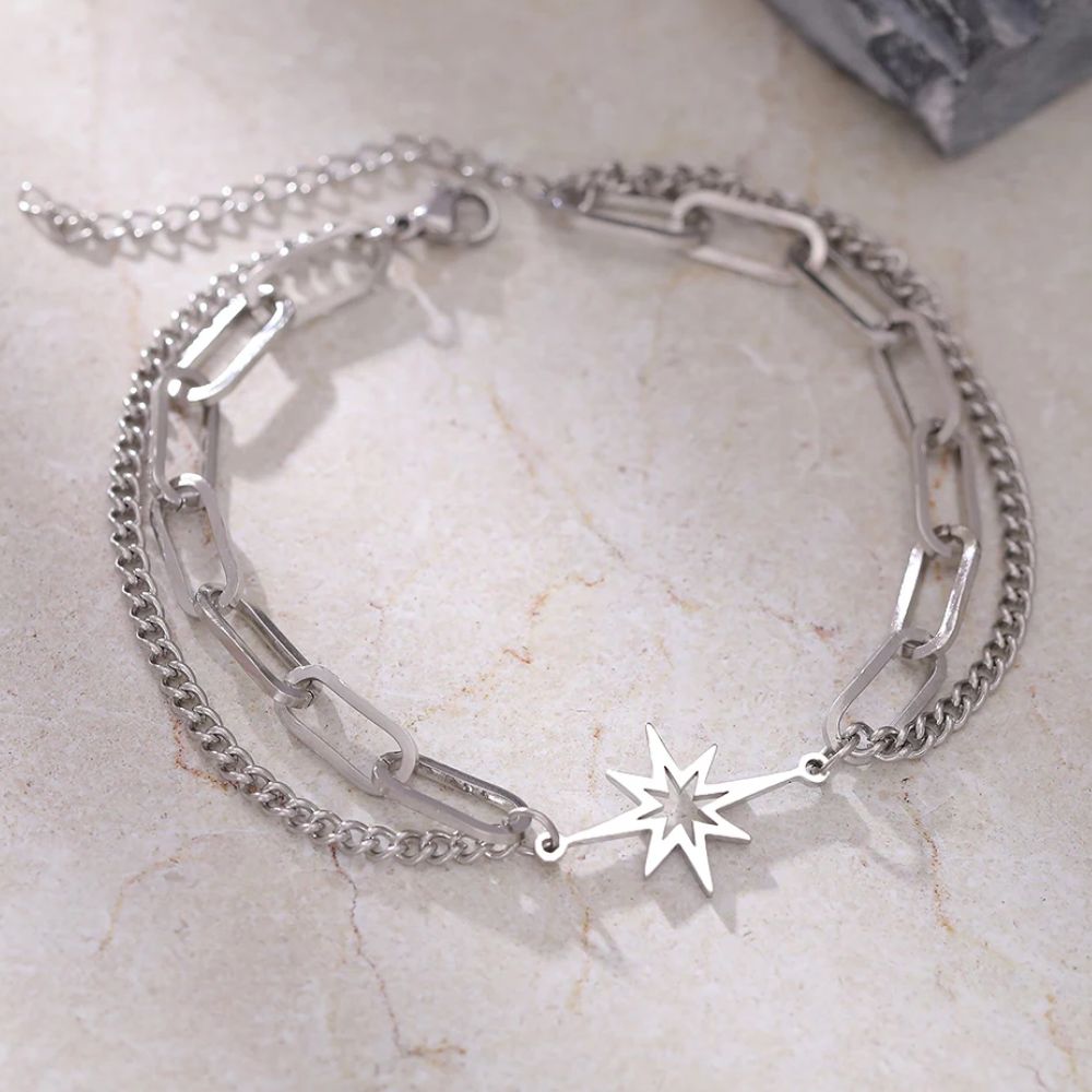 bracelet étoile brillante de couleur argent 