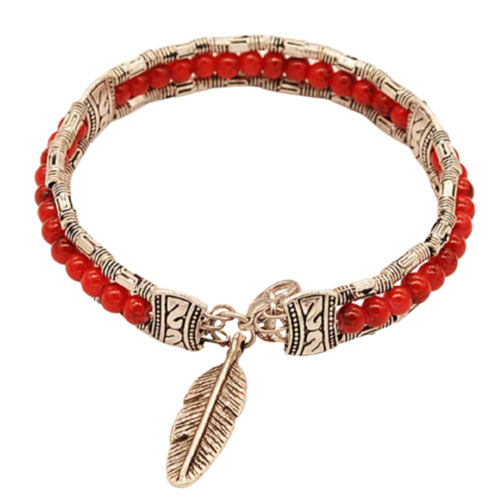 Bracelet Fantaisie Plumes rouge