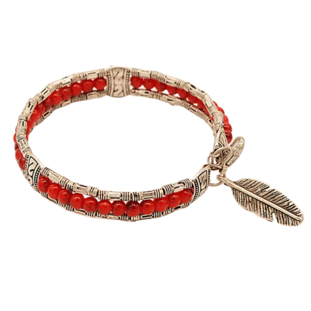 Bracelet Fantaisie Plumes rouge