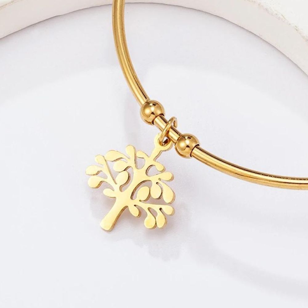 bracelet pour femme de style jonc avec pendentif arbre de vie 