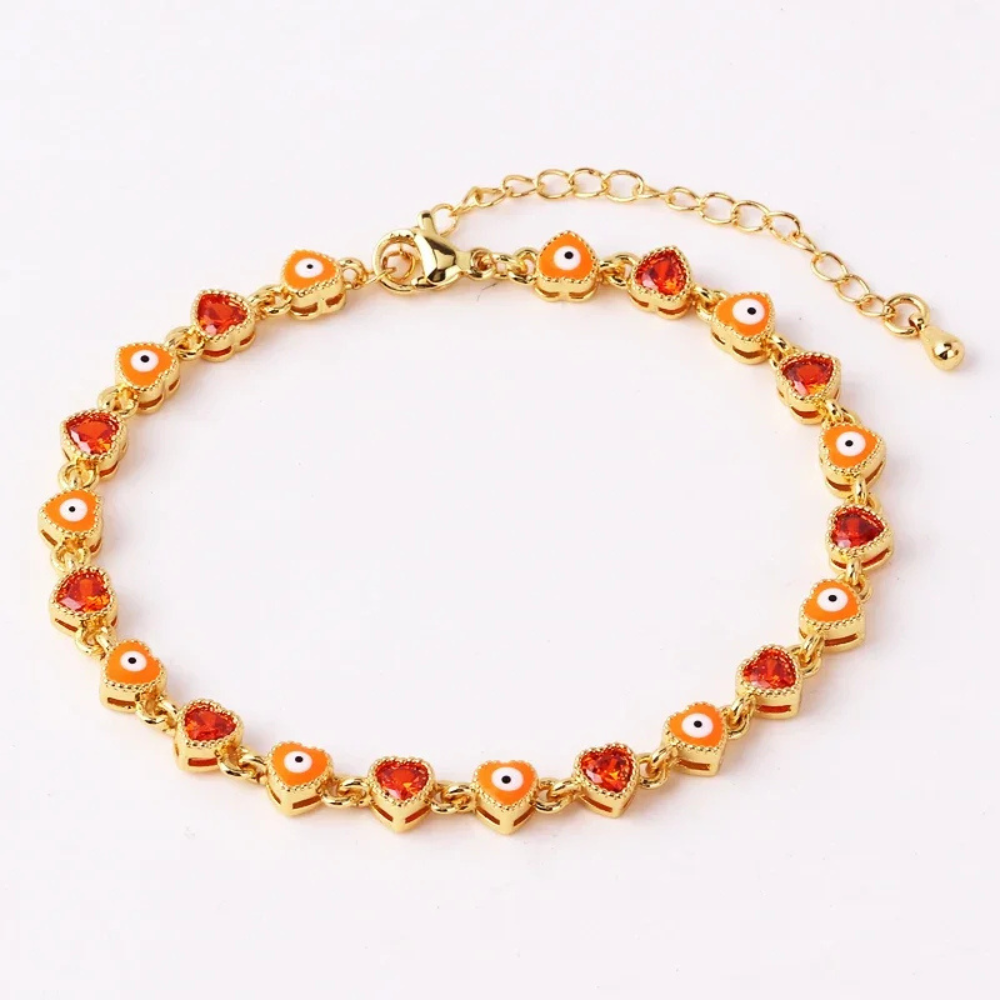 Bracelet Œil Orange Strass Femme