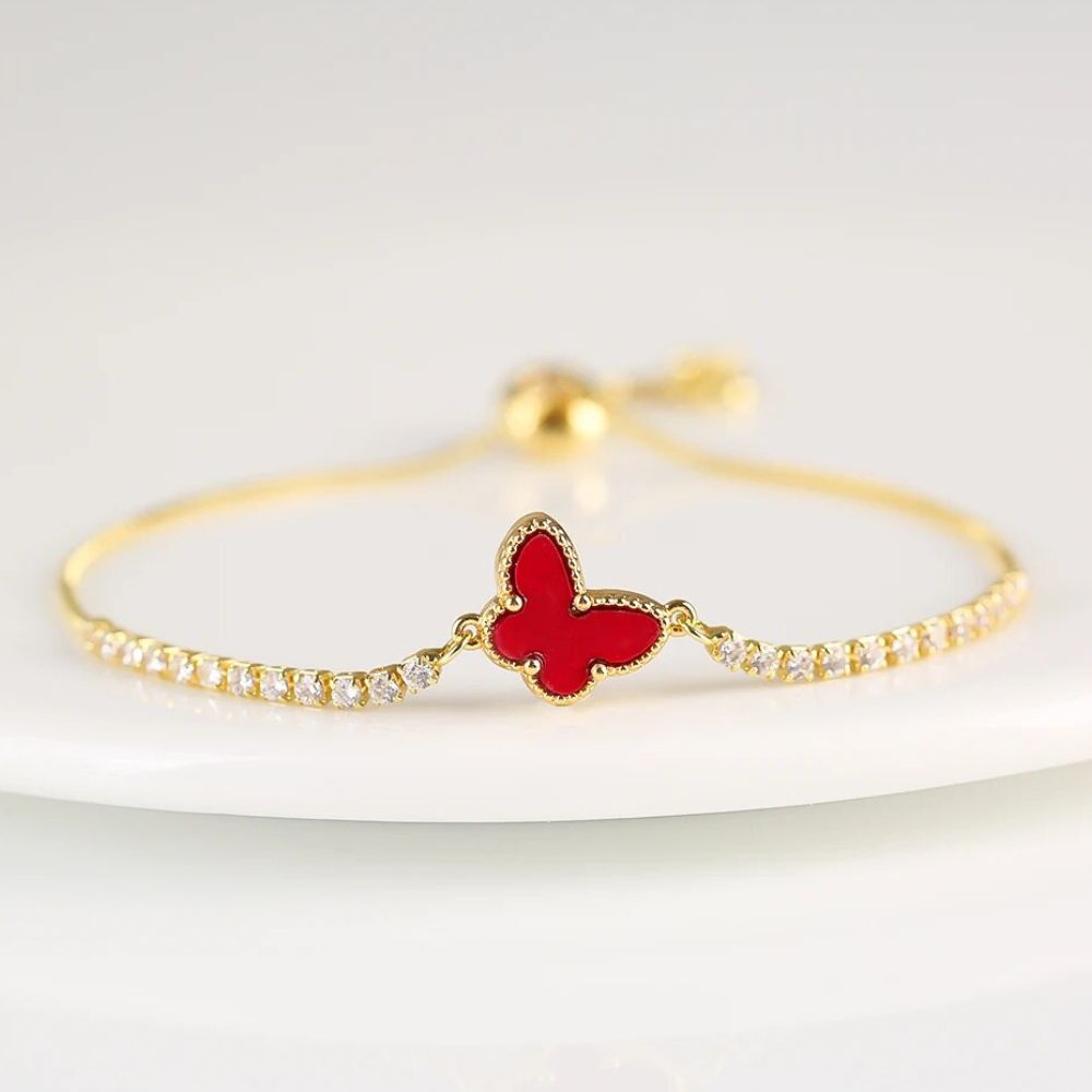 Bracelet Papillon Or Diamant rouge