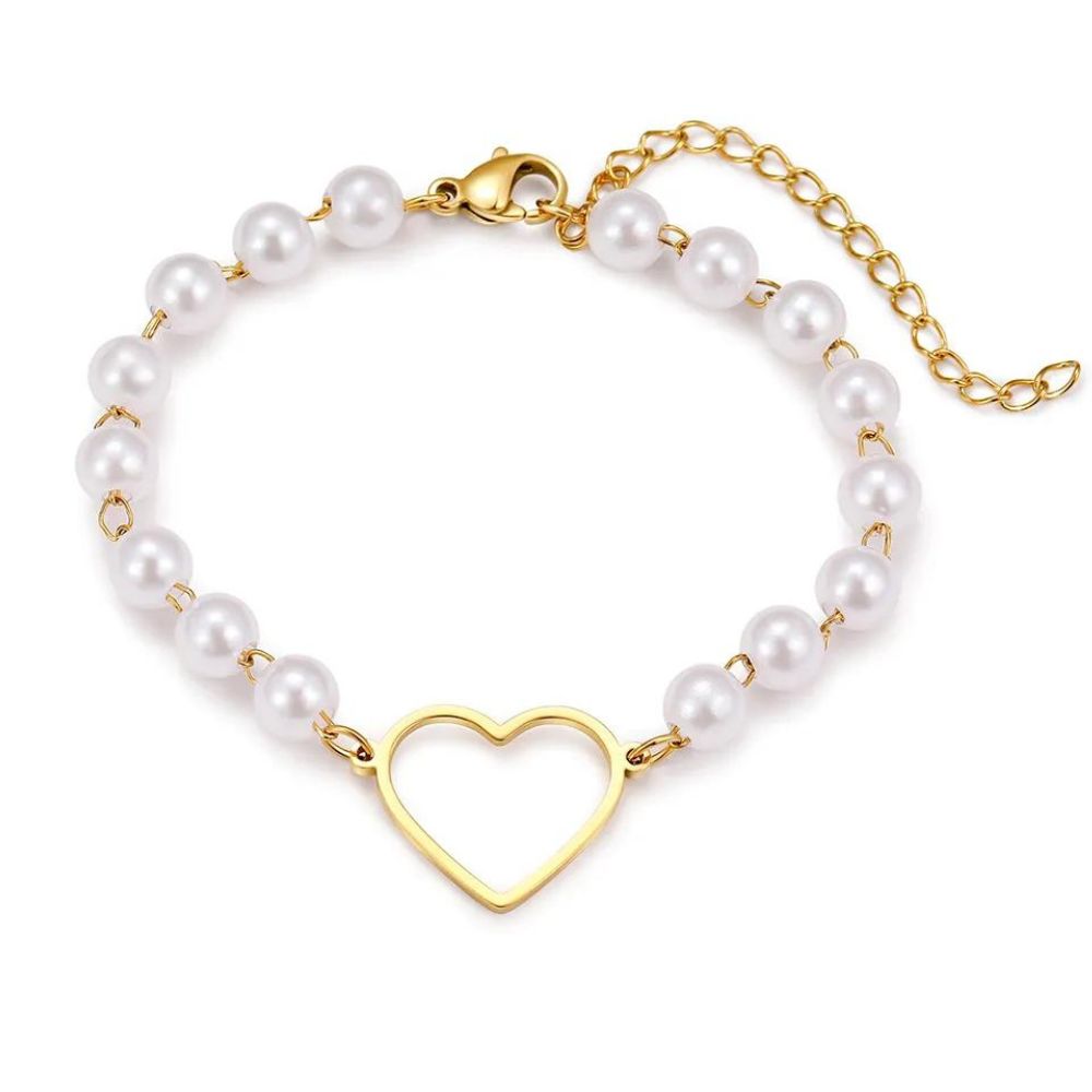 bracelet perles blanches et coeur