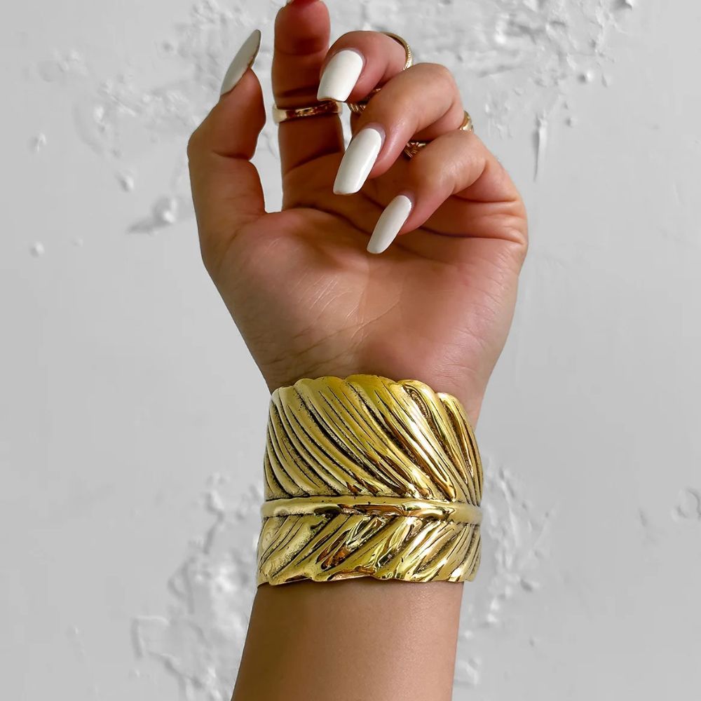 Bracelet Plume Manchette Vintage Acier