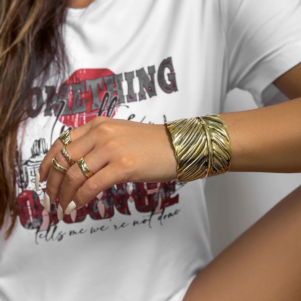 Bracelet Plume Manchette Vintage Or