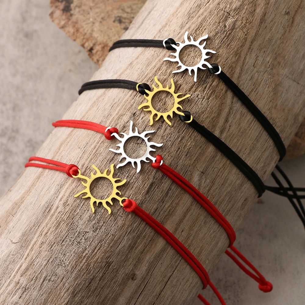 bracelet en corde avec pendentif soleil creux pour femme