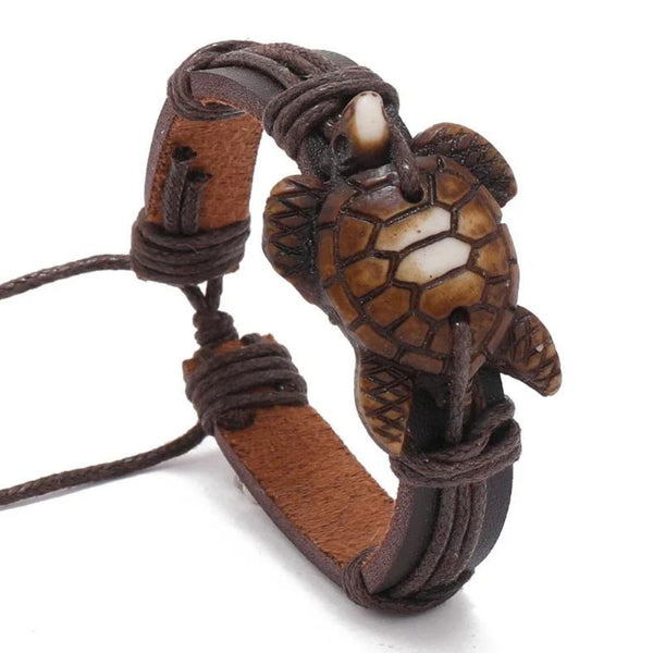 Bracelet Unisexe Tortue De Mer Polynésien - Cuir Et Poudre D'os De Yack - France
