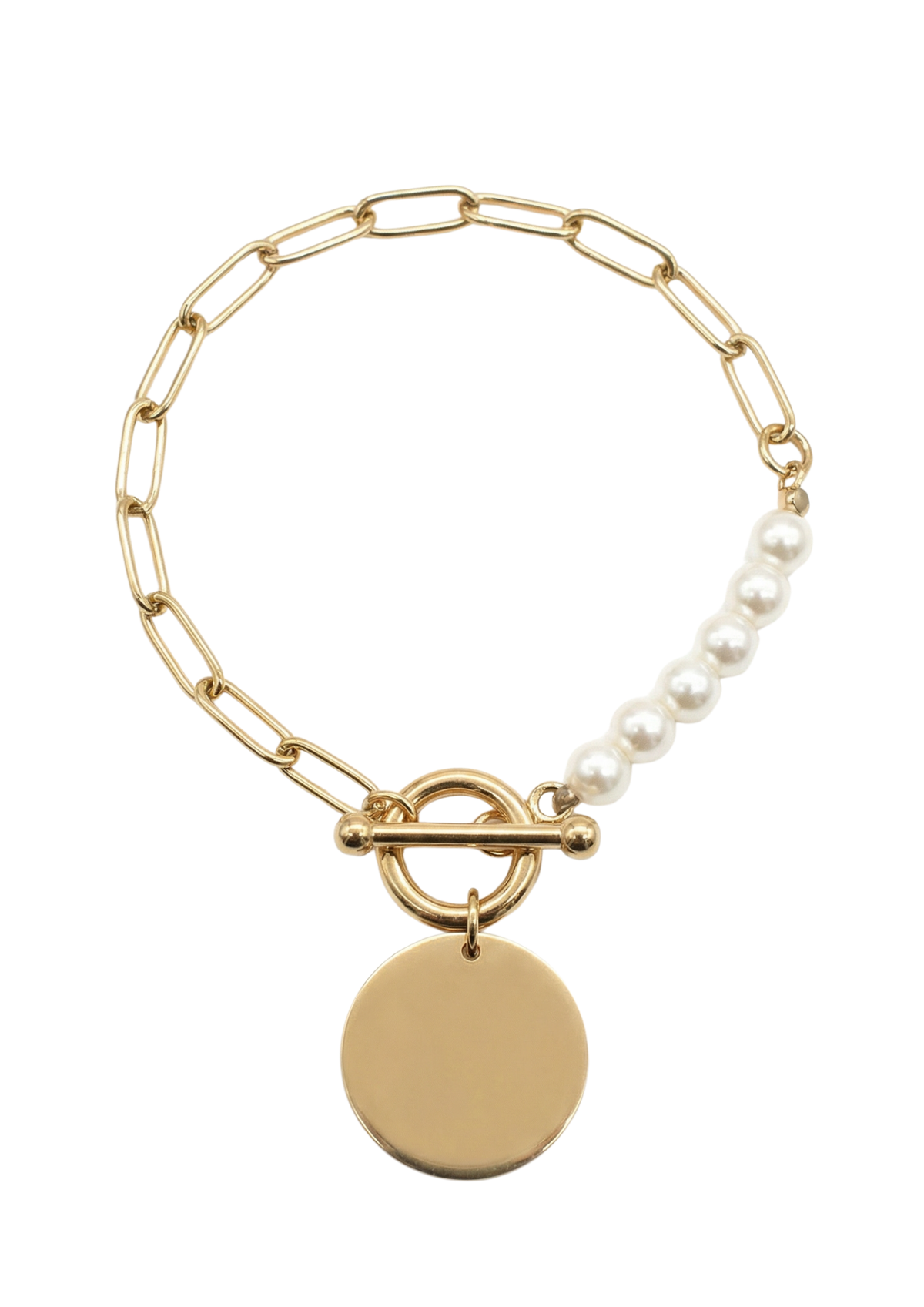 Bracelet Maille Trombone avec Perles et Médaille