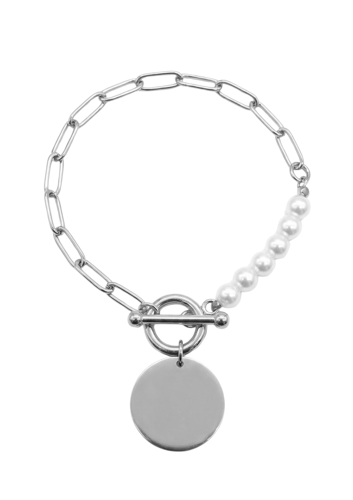 Bracelet Maille Trombone avec Perles et Médaille