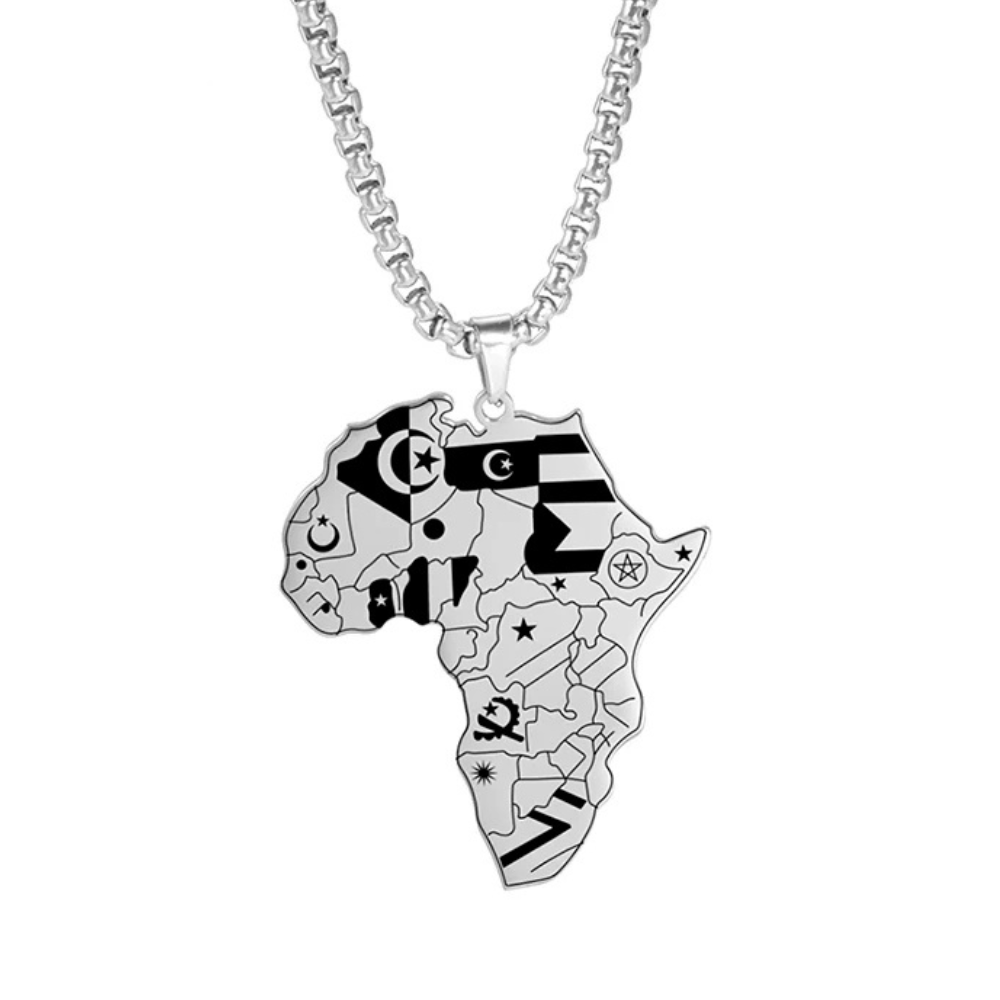 Collier Afrique Drapeau Argent Noir