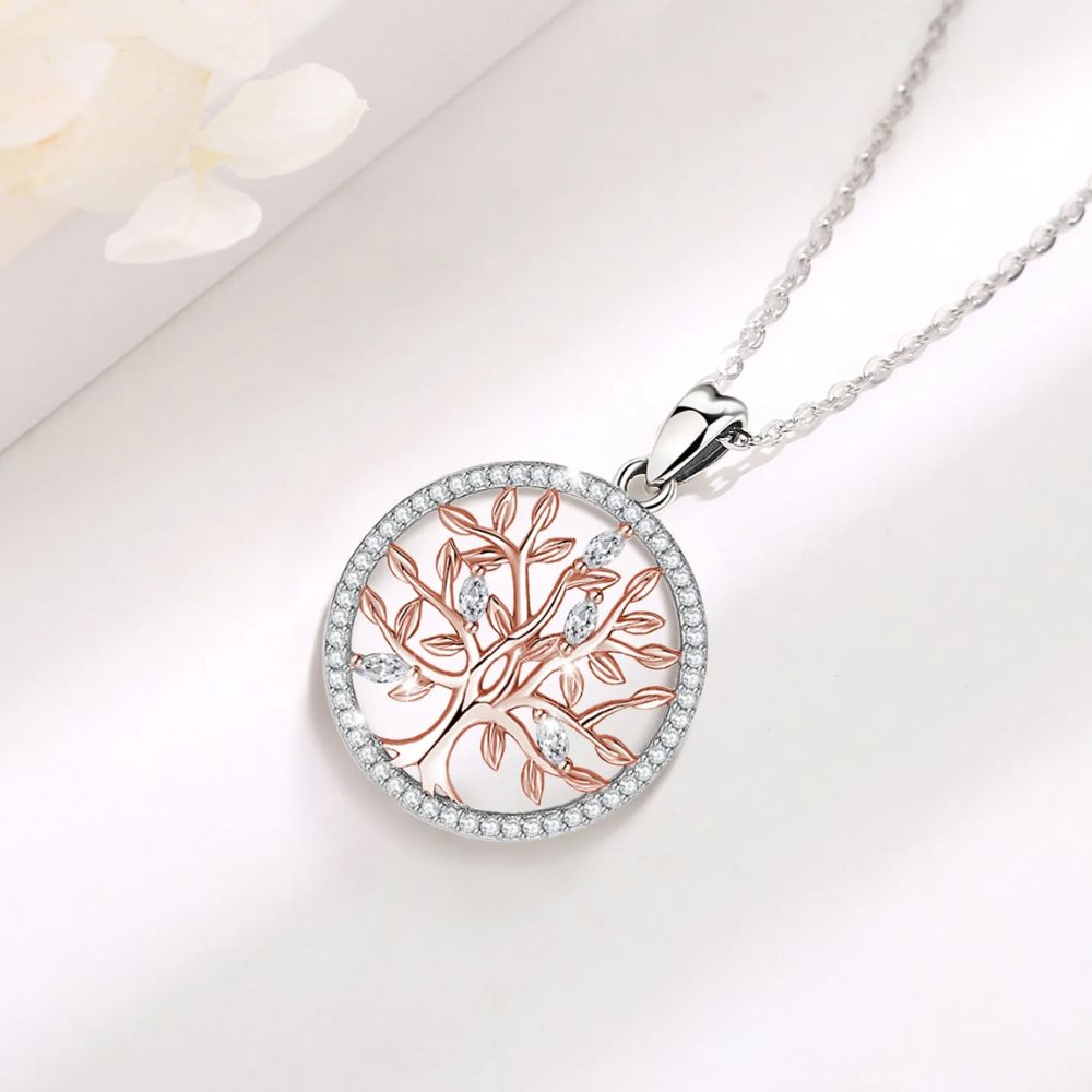 Collier Arbre de Vie Argent et Rose