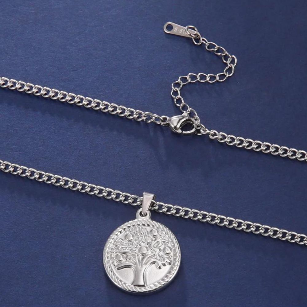 Collier Arbre de Vie Médaille Acier Argent