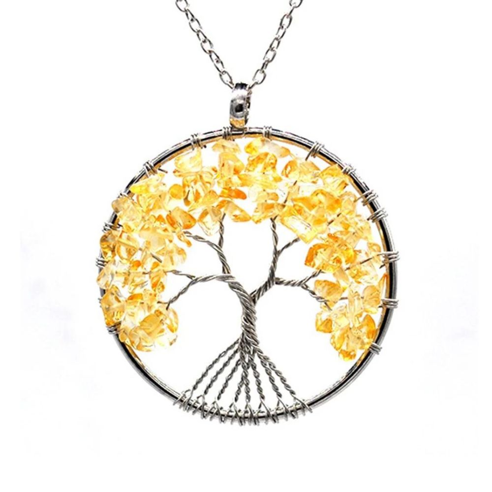 Collier Arbre de Vie Pierres Jaunes