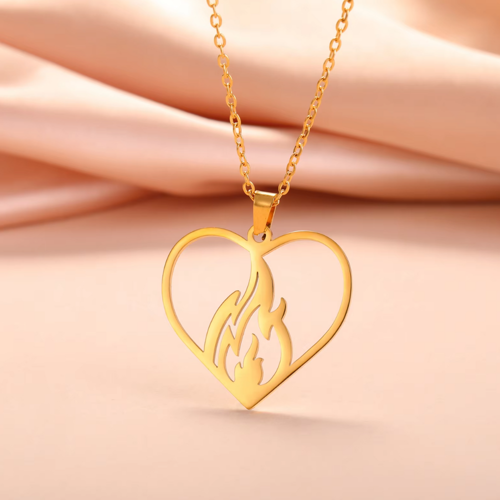 Collier Cœur Flamme Or