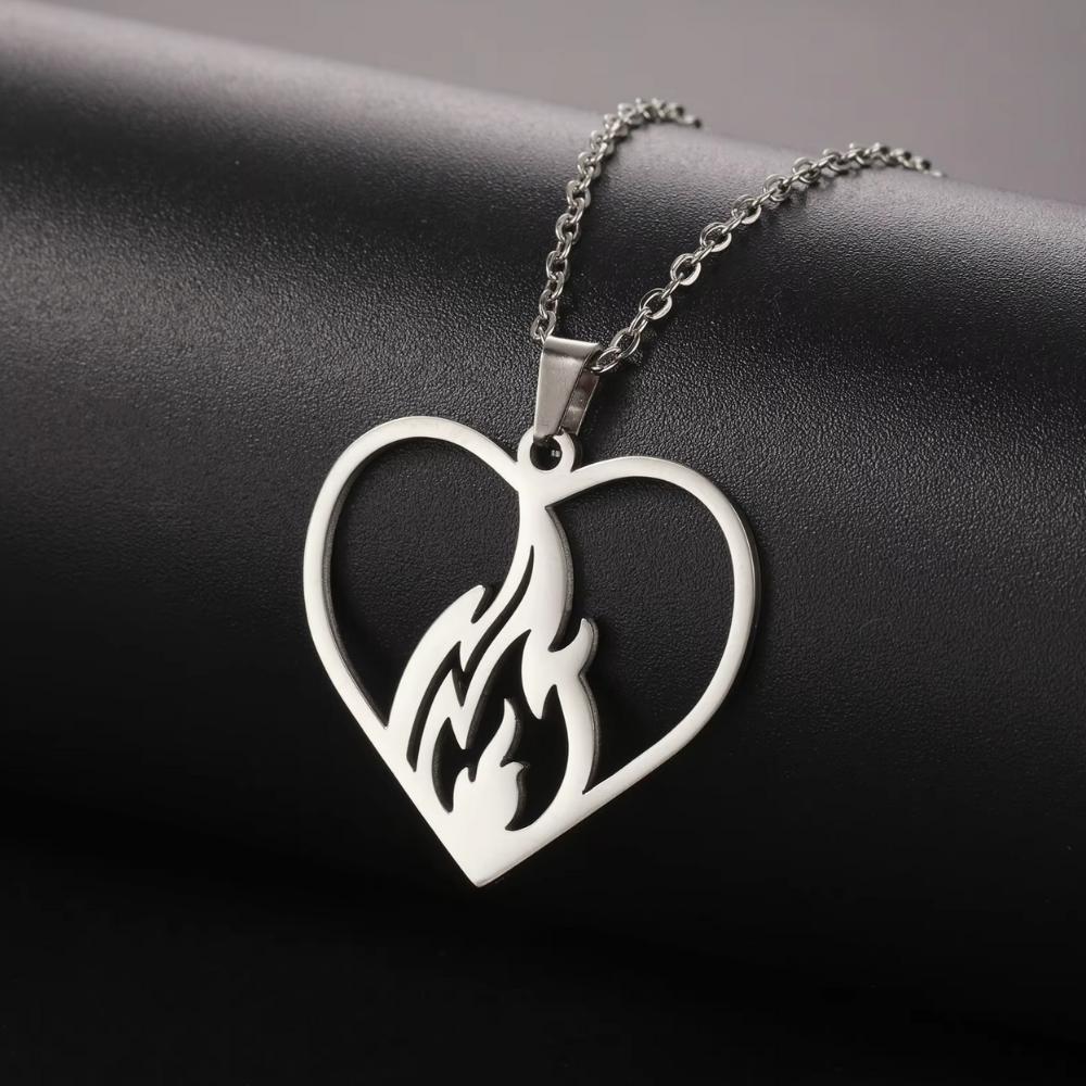 Collier Cœur Flamme Argent