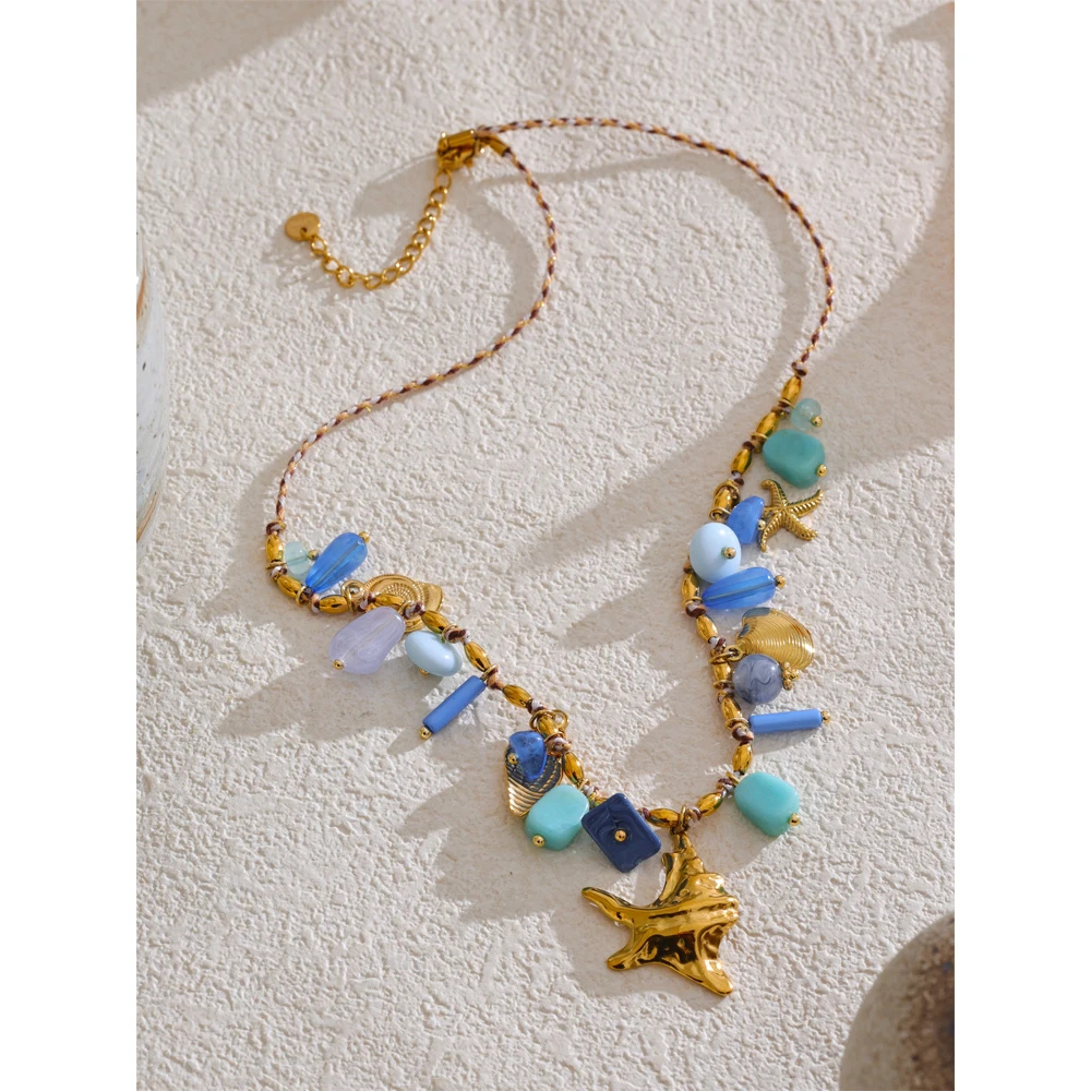 Collier Charms Coquillage Bleu pas cher