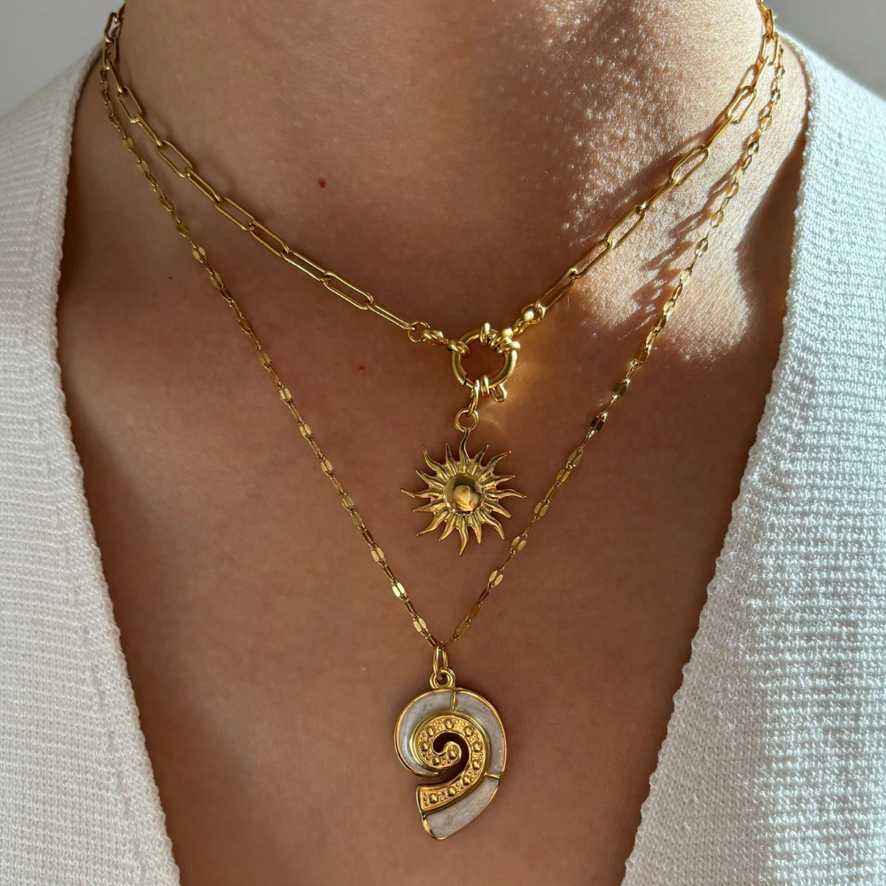 Double Collier Coquillage Soleil pas cher