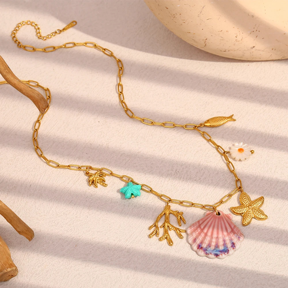 Collier Coquillage Rose pas cher