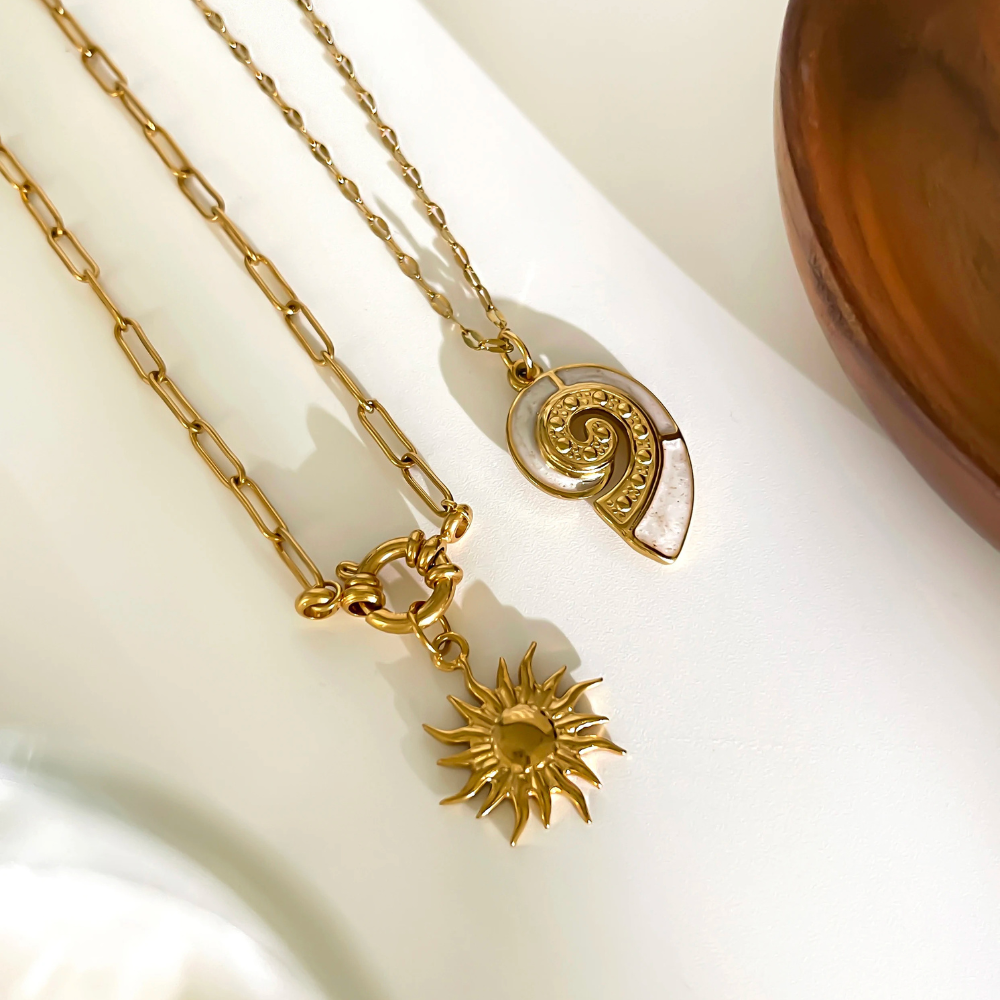 Double Collier Coquillage Soleil pas cher